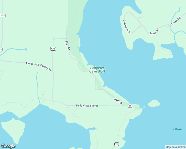 map of restaurants, bars, coffee shops, grocery stores, and more near Bluff Drive in Rogersville