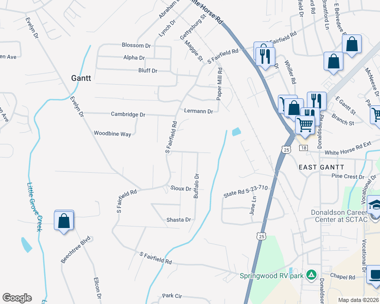 map of restaurants, bars, coffee shops, grocery stores, and more near 9 Buffalo Drive in Greenville