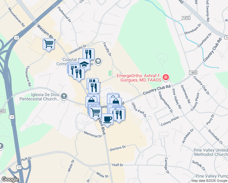 map of restaurants, bars, coffee shops, grocery stores, and more near 302 Myrtlewood Circle in Jacksonville