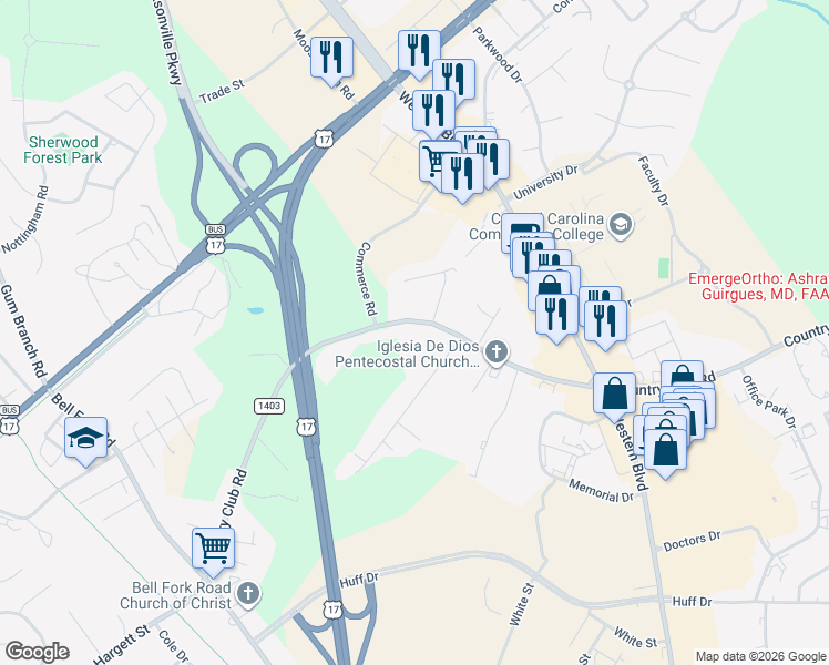 map of restaurants, bars, coffee shops, grocery stores, and more near 807 Country Club Road in Jacksonville