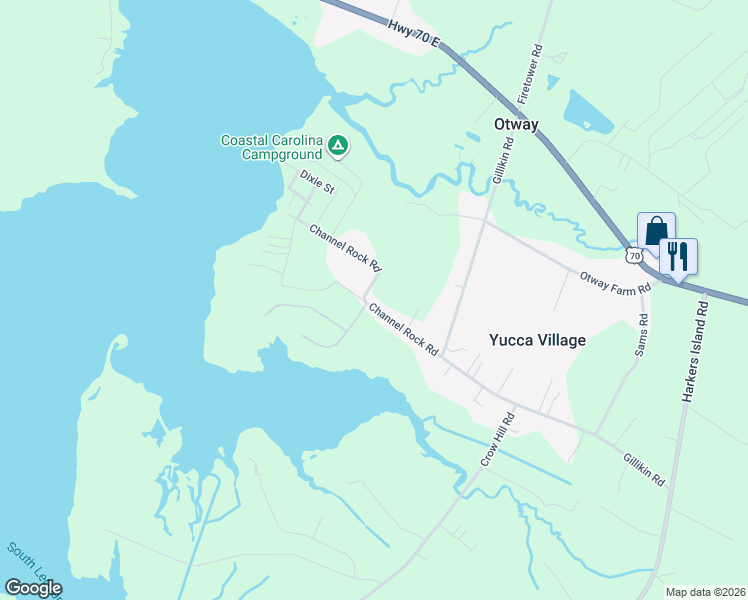 map of restaurants, bars, coffee shops, grocery stores, and more near 192 Channel Rock Road in Beaufort