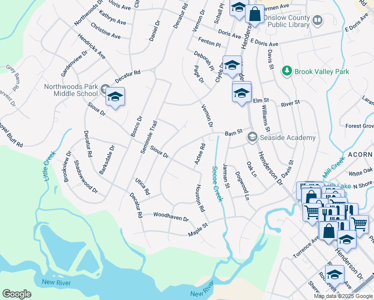 map of restaurants, bars, coffee shops, grocery stores, and more near 806 Barn Street in Jacksonville