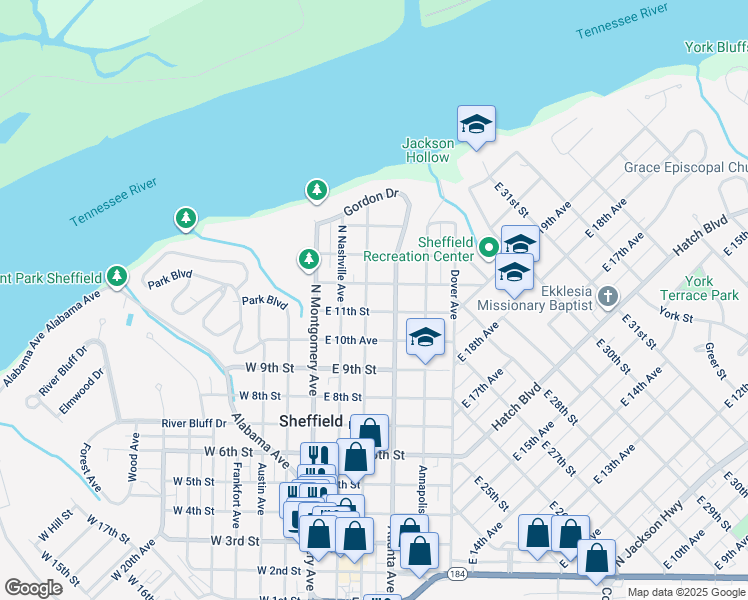map of restaurants, bars, coffee shops, grocery stores, and more near 1104 North Columbia Avenue in Sheffield