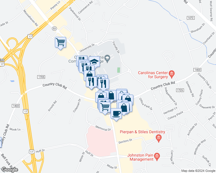 map of restaurants, bars, coffee shops, grocery stores, and more near 442 Myrtlewood Circle in Jacksonville