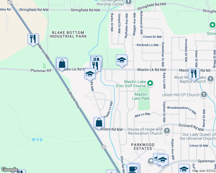 map of restaurants, bars, coffee shops, grocery stores, and more near 3319 Delia Lane Northwest in Huntsville