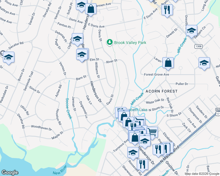 map of restaurants, bars, coffee shops, grocery stores, and more near 507 Elm Street in Jacksonville