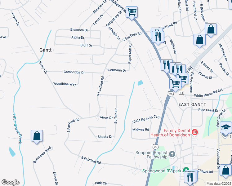 map of restaurants, bars, coffee shops, grocery stores, and more near 511 Englewood Drive in Greenville