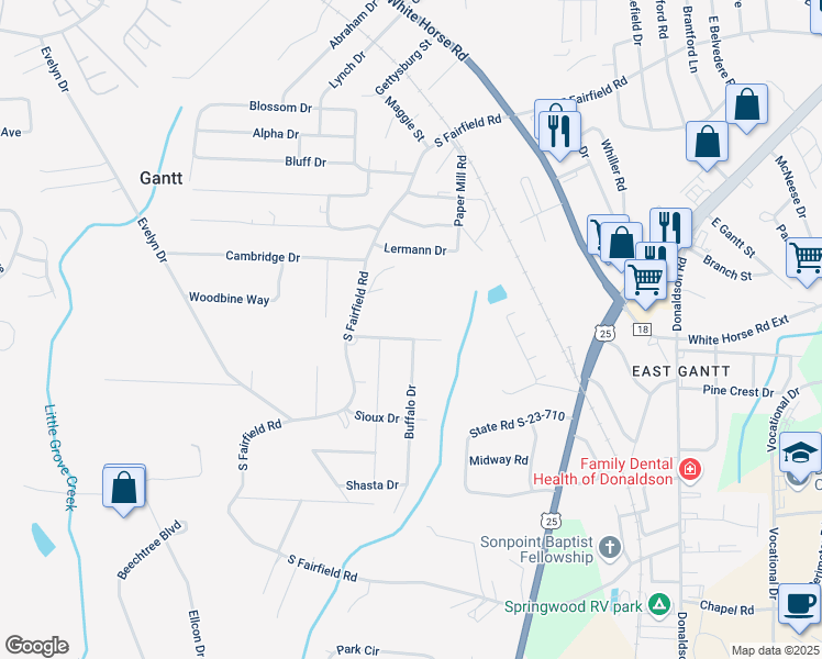 map of restaurants, bars, coffee shops, grocery stores, and more near 511 Englewood Drive in Greenville