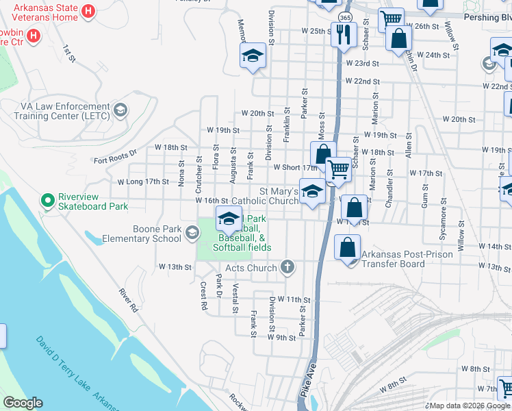 map of restaurants, bars, coffee shops, grocery stores, and more near 1421 West 16th Street in North Little Rock