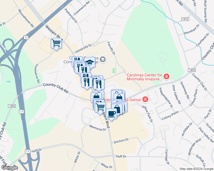 map of restaurants, bars, coffee shops, grocery stores, and more near 428 Myrtlewood Circle in Jacksonville