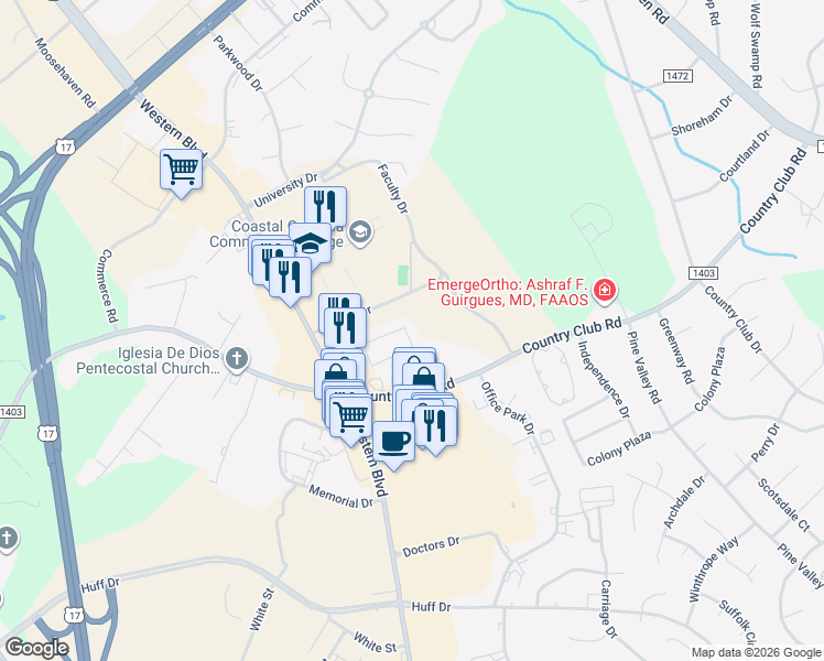 map of restaurants, bars, coffee shops, grocery stores, and more near 322 Myrtlewood Circle in Jacksonville