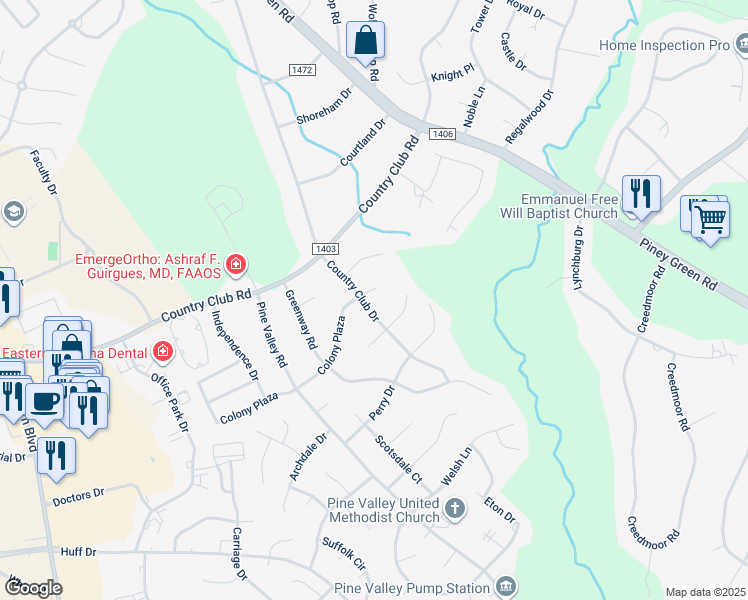 map of restaurants, bars, coffee shops, grocery stores, and more near 1114 Country Club Drive in Jacksonville