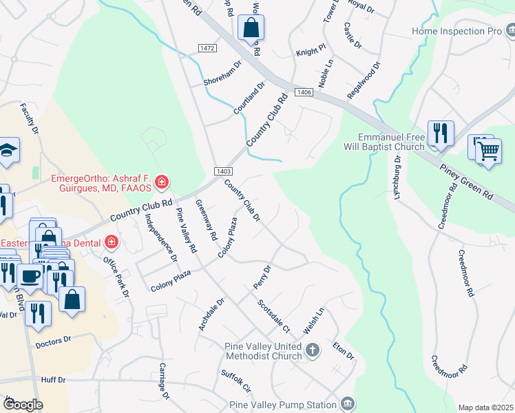 map of restaurants, bars, coffee shops, grocery stores, and more near 1114 Country Club Drive in Jacksonville