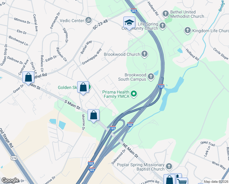map of restaurants, bars, coffee shops, grocery stores, and more near 403 Lifesprings Court in Simpsonville