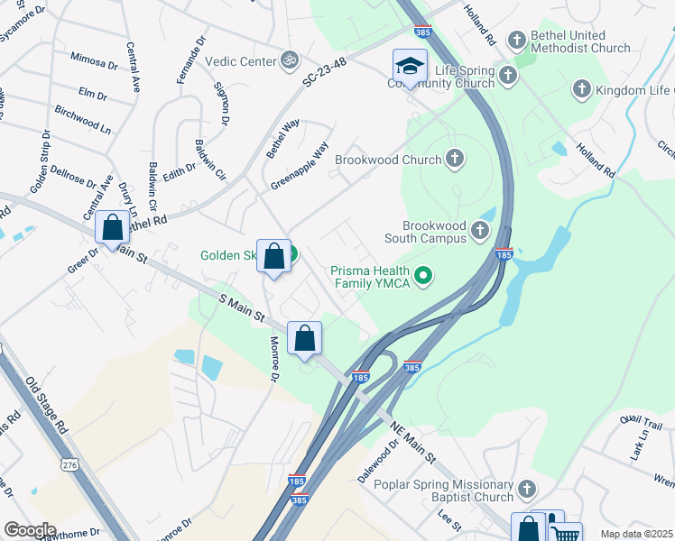 map of restaurants, bars, coffee shops, grocery stores, and more near 442 Elmwood Drive in Simpsonville
