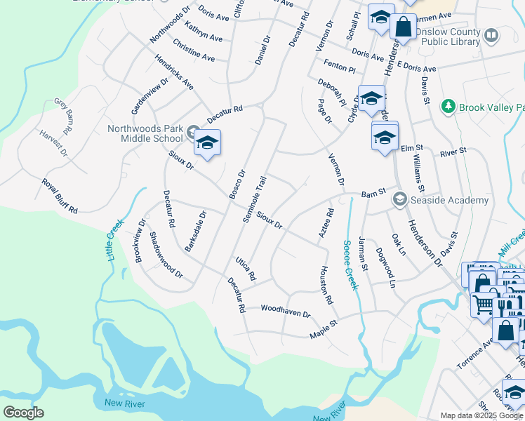 map of restaurants, bars, coffee shops, grocery stores, and more near 702 Sioux Drive in Jacksonville