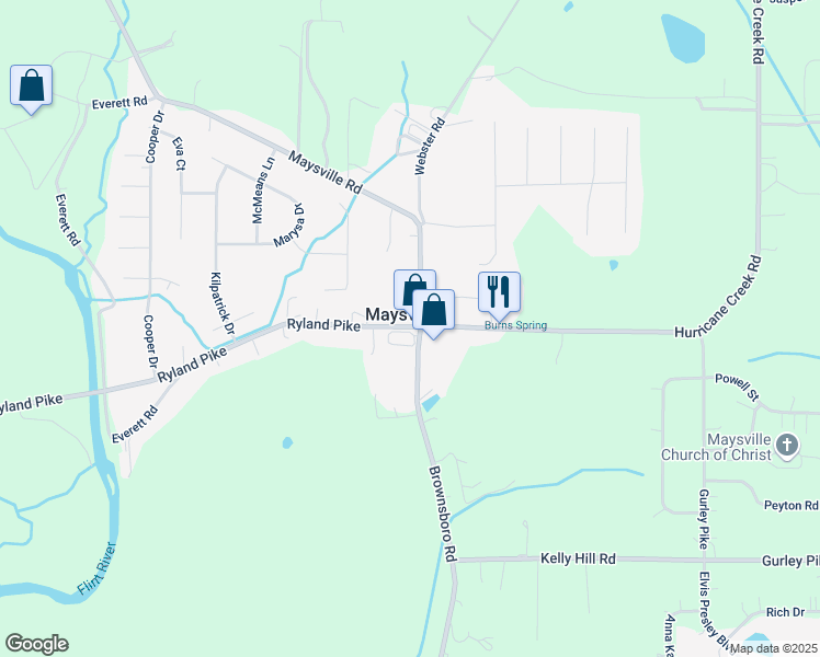 map of restaurants, bars, coffee shops, grocery stores, and more near in Maysville