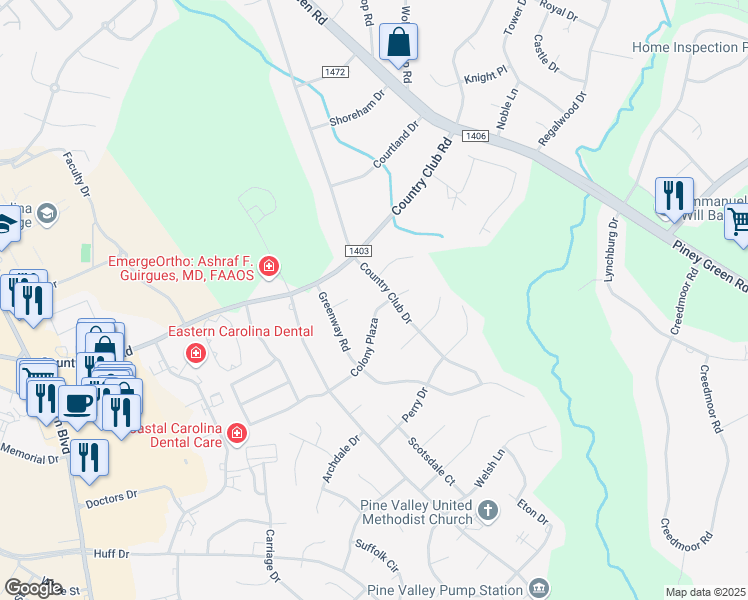 map of restaurants, bars, coffee shops, grocery stores, and more near 2221 Colony Plaza in Jacksonville