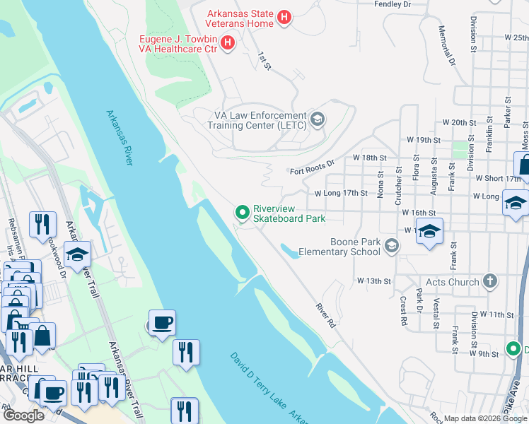 map of restaurants, bars, coffee shops, grocery stores, and more near 2363-2399 Paul Duke Drive in North Little Rock
