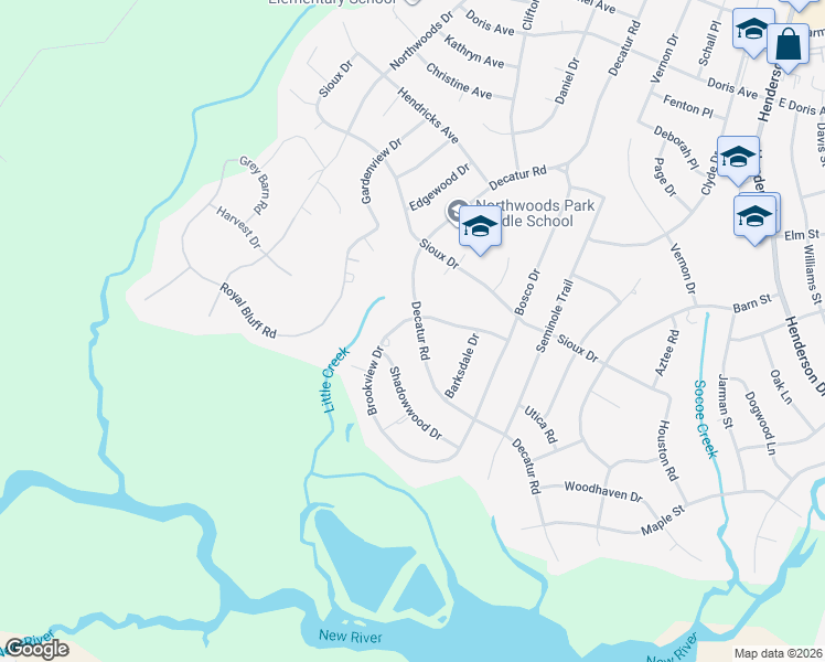 map of restaurants, bars, coffee shops, grocery stores, and more near 627 Decatur Road in Jacksonville