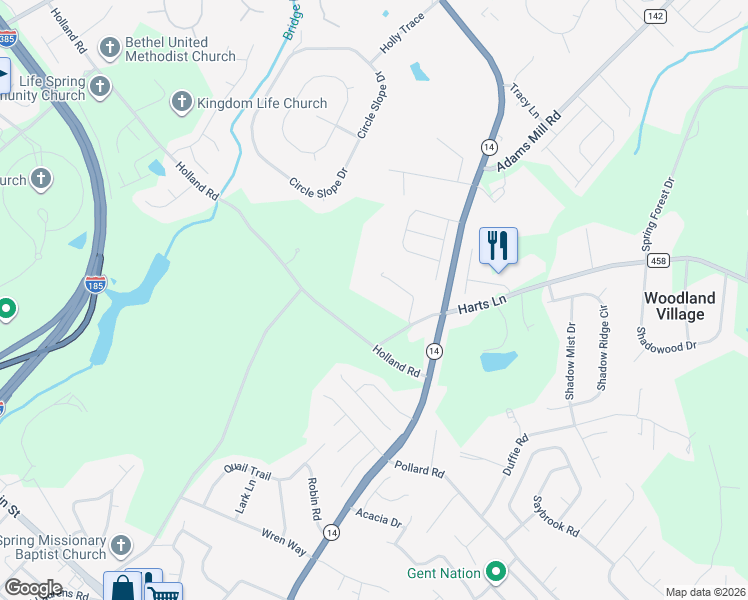 map of restaurants, bars, coffee shops, grocery stores, and more near 208 Holland Road in Simpsonville