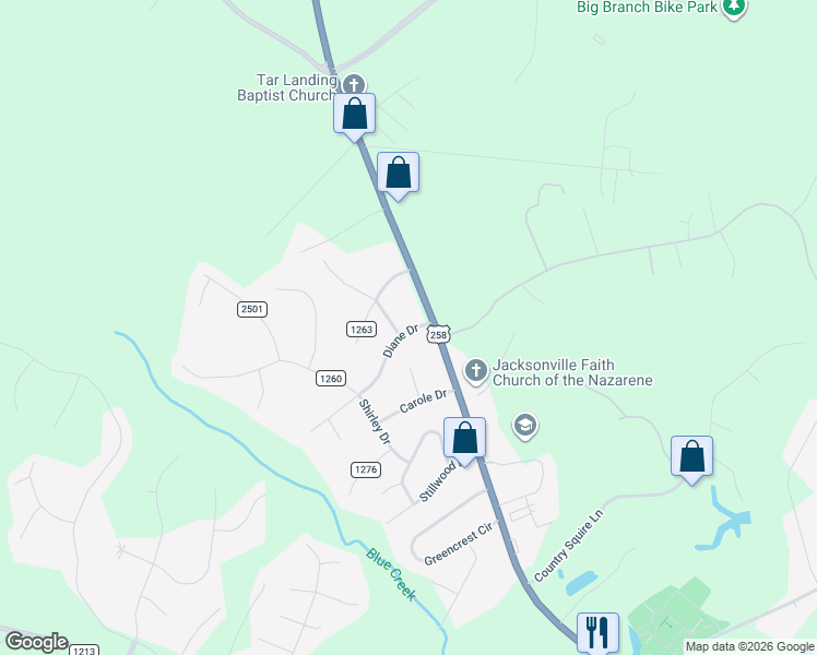 map of restaurants, bars, coffee shops, grocery stores, and more near 100 Howell Drive in Jacksonville