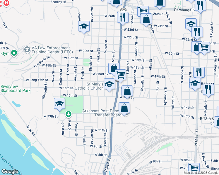 map of restaurants, bars, coffee shops, grocery stores, and more near 1205 West 16th Street in North Little Rock
