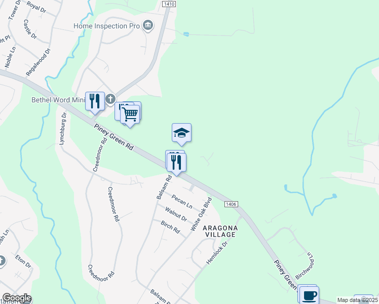 map of restaurants, bars, coffee shops, grocery stores, and more near 1001 Piney Green Road in Jacksonville