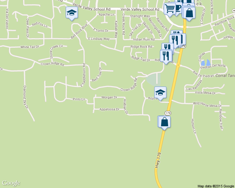 map of restaurants, bars, coffee shops, grocery stores, and more near 100 Morgan Drive in Sedona