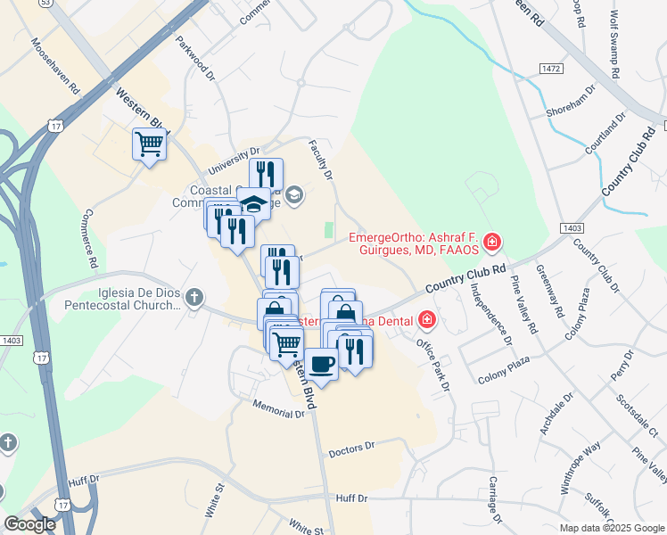 map of restaurants, bars, coffee shops, grocery stores, and more near 322 Myrtlewood Circle in Jacksonville