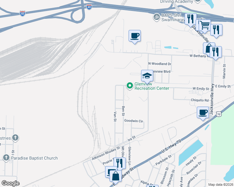 map of restaurants, bars, coffee shops, grocery stores, and more near 1804 Van Street in North Little Rock