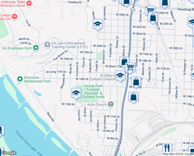 map of restaurants, bars, coffee shops, grocery stores, and more near 1605 West 16th Street in North Little Rock