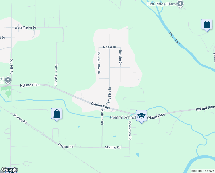 map of restaurants, bars, coffee shops, grocery stores, and more near 118 Delta Pine Drive in Huntsville