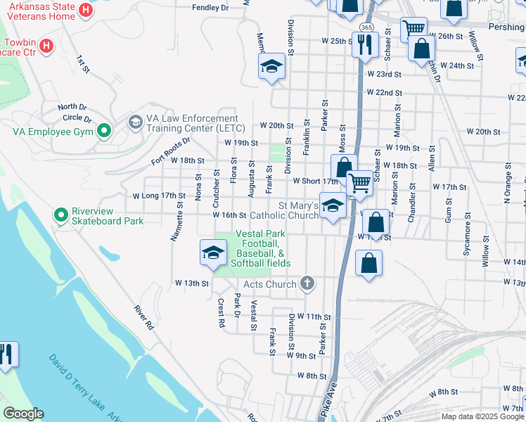 map of restaurants, bars, coffee shops, grocery stores, and more near 1605 West 16th Street in North Little Rock