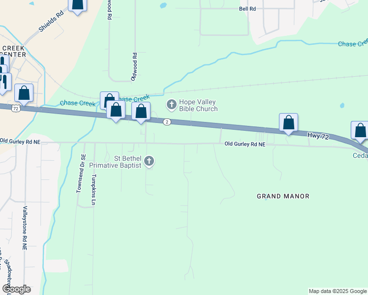 map of restaurants, bars, coffee shops, grocery stores, and more near 104 Hillside Road in Huntsville