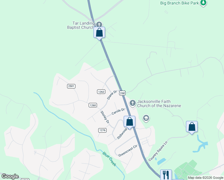 map of restaurants, bars, coffee shops, grocery stores, and more near 100-106 State Road 1264 in Jacksonville