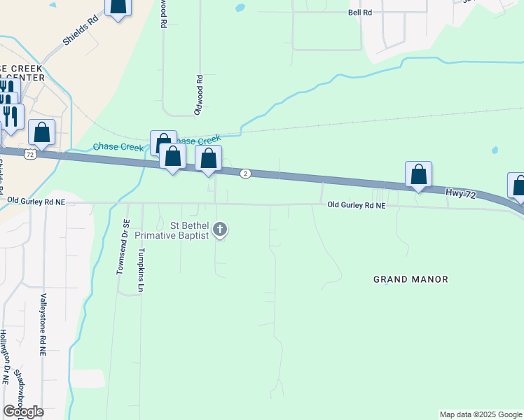 map of restaurants, bars, coffee shops, grocery stores, and more near 104 Hillside Road in Huntsville