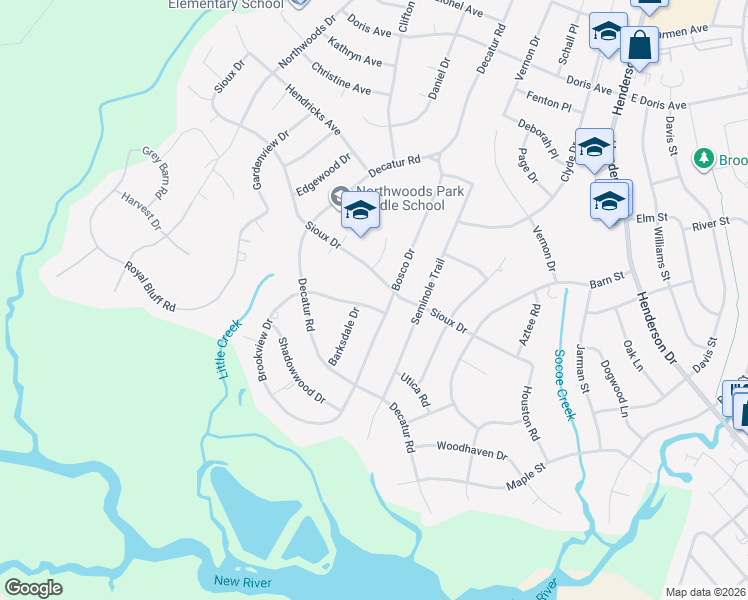 map of restaurants, bars, coffee shops, grocery stores, and more near 403 Brookview Drive in Jacksonville