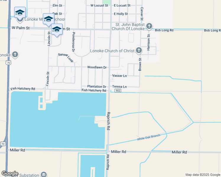 map of restaurants, bars, coffee shops, grocery stores, and more near 101 Plantation Drive in Lonoke