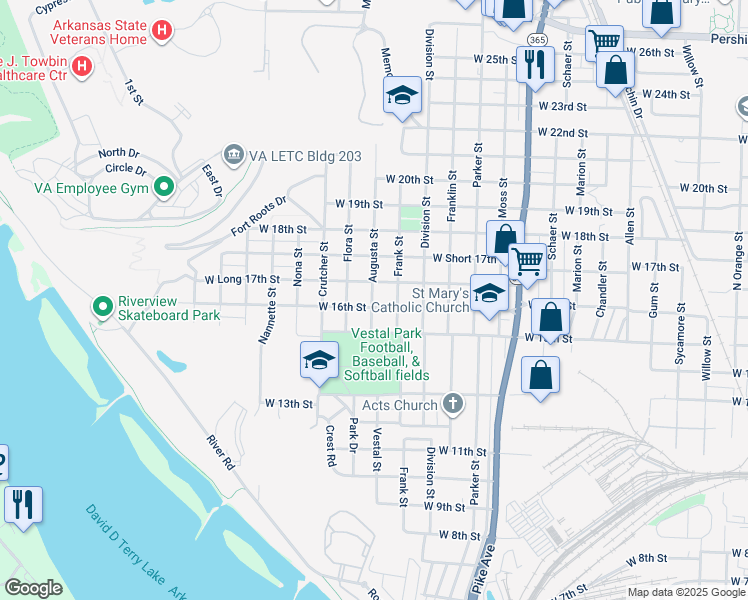 map of restaurants, bars, coffee shops, grocery stores, and more near 1605 West 16th Street in North Little Rock