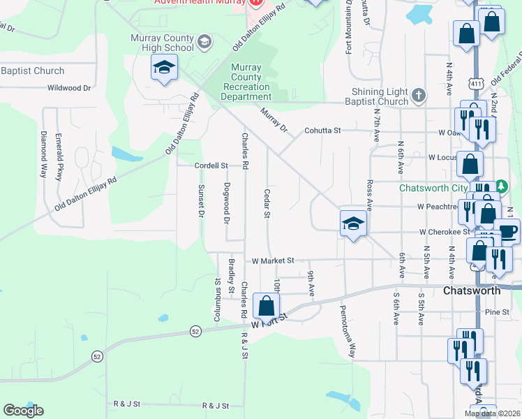 map of restaurants, bars, coffee shops, grocery stores, and more near 224 Cedar Street in Chatsworth