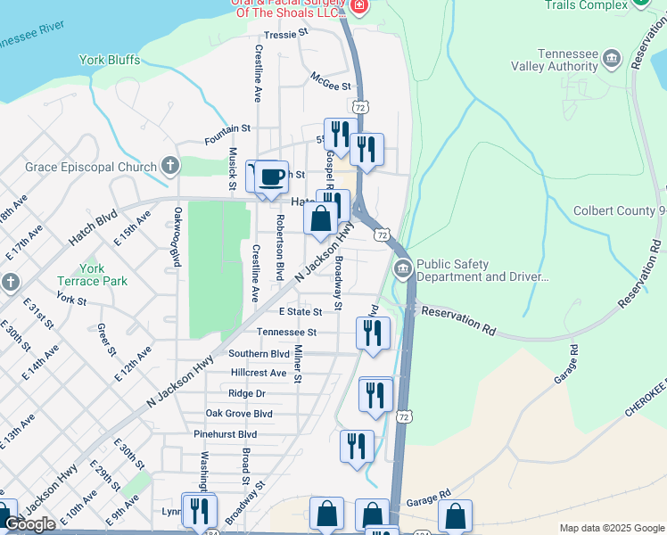 map of restaurants, bars, coffee shops, grocery stores, and more near 1501 Broadway Street in Sheffield