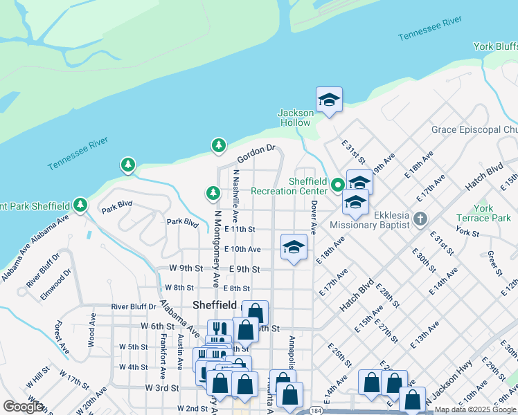 map of restaurants, bars, coffee shops, grocery stores, and more near 11 East 12th Street in Sheffield