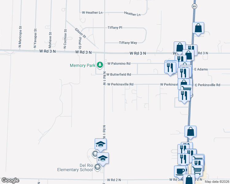 map of restaurants, bars, coffee shops, grocery stores, and more near 1657 North Cantfield Avenue in Chino Valley
