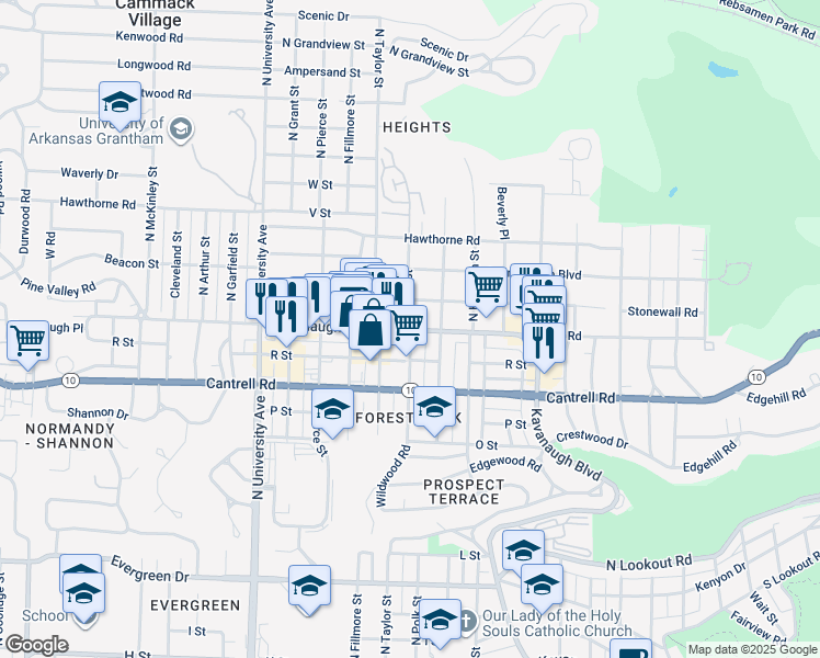 map of restaurants, bars, coffee shops, grocery stores, and more near in Little Rock