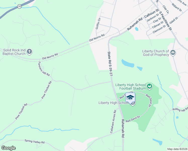 map of restaurants, bars, coffee shops, grocery stores, and more near 298 Ruhamah Road in Liberty