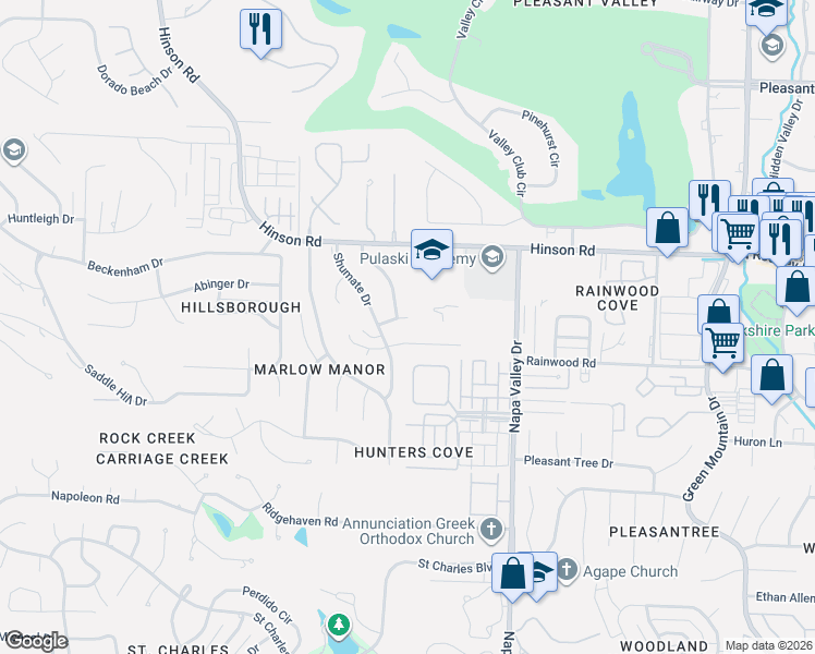 map of restaurants, bars, coffee shops, grocery stores, and more near 12514 Colleen Drive in Little Rock