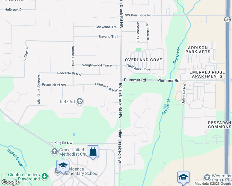 map of restaurants, bars, coffee shops, grocery stores, and more near 158 Preswick Place Northwest in Huntsville
