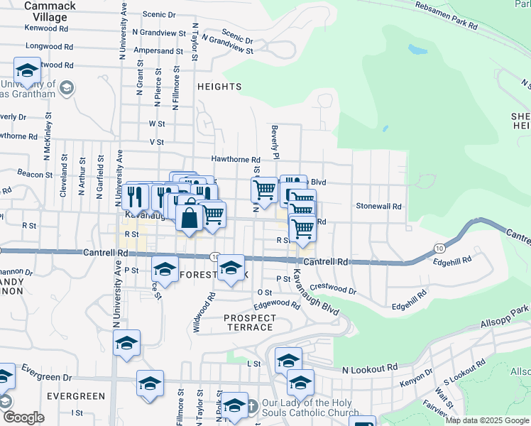 map of restaurants, bars, coffee shops, grocery stores, and more near in Little Rock