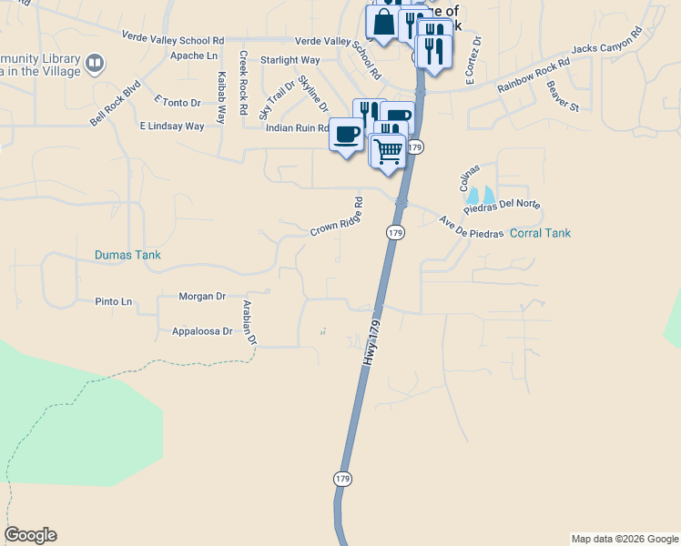 map of restaurants, bars, coffee shops, grocery stores, and more near 100 Rojo Dr in Sedona